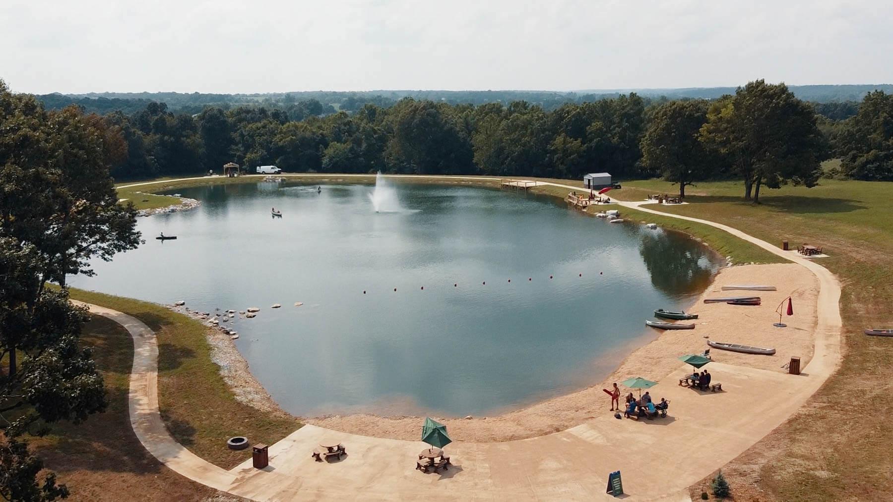 Overhead view of the lake at Camp Barnabas