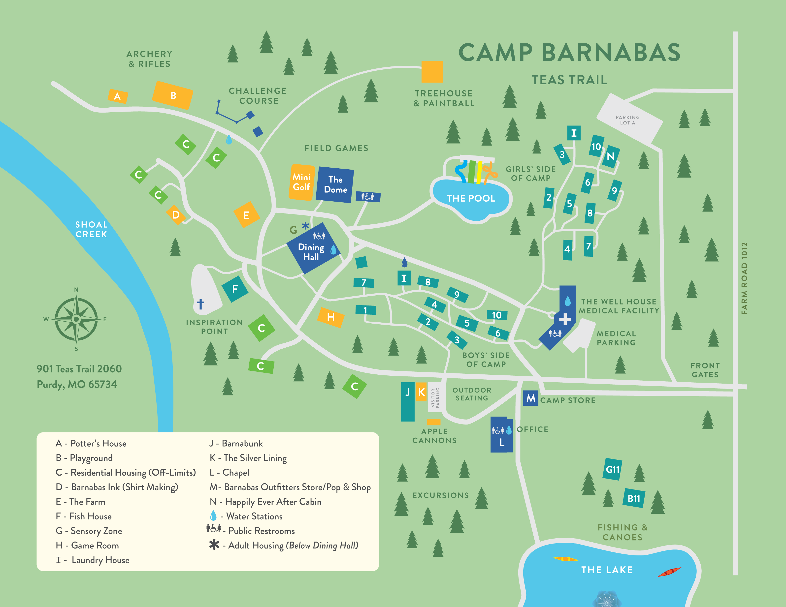 Camp barnabas map colored green